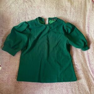NWOT —SHEIN Green Puff Sleeve Blouse with Keyhole Back Closure — Size Medium